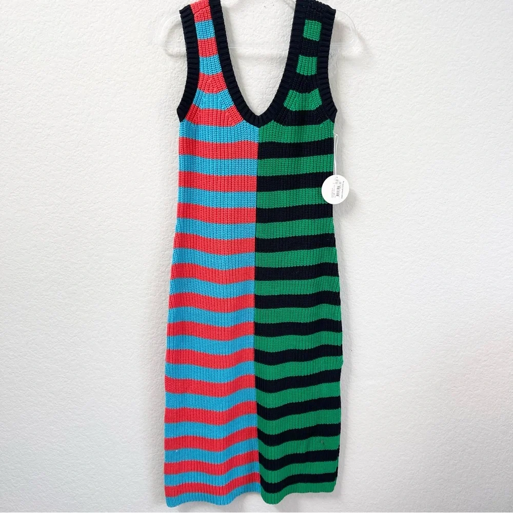 Staud Seashore Dress Cabana Stripe Navy Green Size Large - Picture 2 of 7